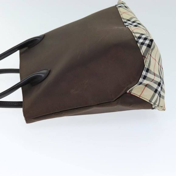Burberrys Nova Check Blue Label Hand Bag Nylon Brown Beige Auth yb564 - Picture 4 of 16